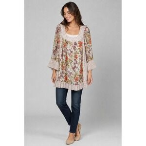 Jovovich Hawk for Target Tunic Dress Womens Large White Floral Polka Dot‎ Boho